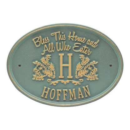 Whitehall Products Bless This Home Monogram Oval Personalized Plaque - One Line - Rational Plaques