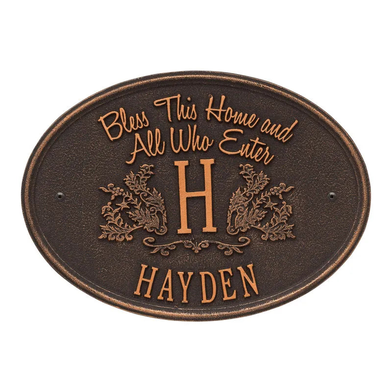 Whitehall Products Bless This Home Monogram Oval Personalized Plaque - One Line - Rational Plaques