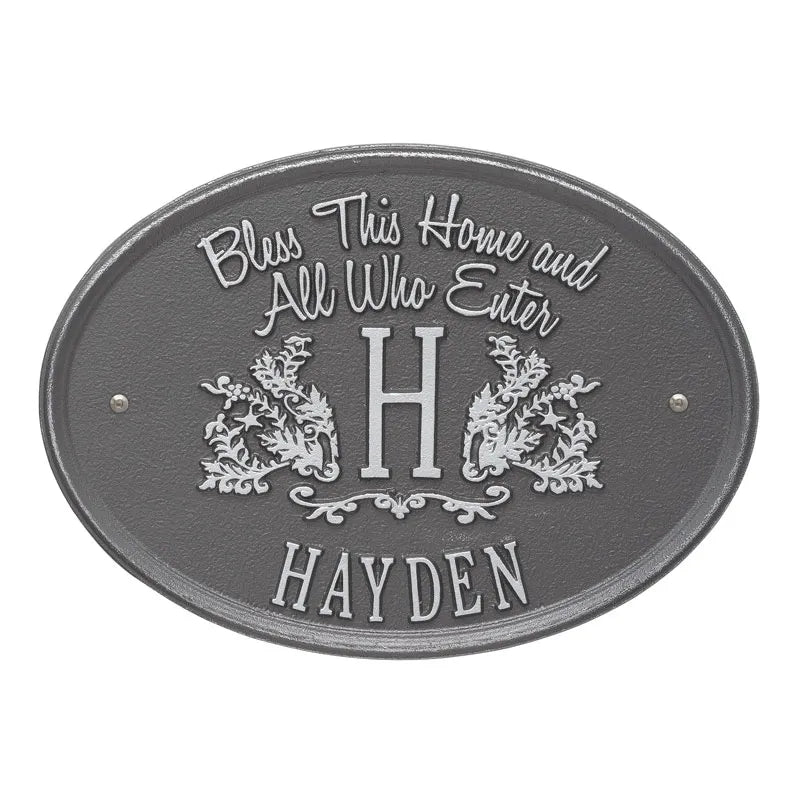 Whitehall Products Bless This Home Monogram Oval Personalized Plaque - One Line - Rational Plaques