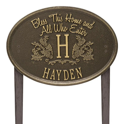 Whitehall Products Bless This Home Monogram Oval Personalized Plaque – Lawn - Rational Plaques