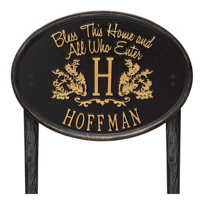 Whitehall Products Bless This Home Monogram Oval Personalized Plaque – Lawn - Rational Plaques