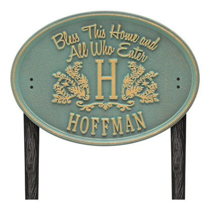 Whitehall Products Bless This Home Monogram Oval Personalized Plaque – Lawn - Rational Plaques