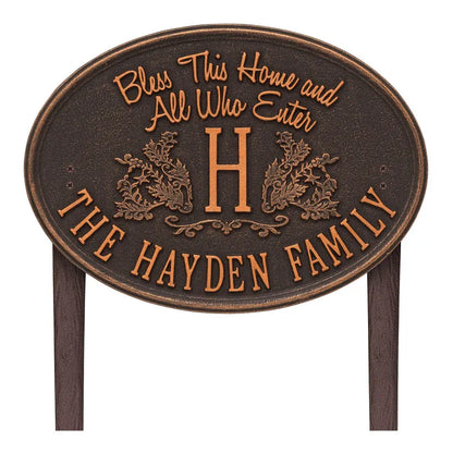 Whitehall Products Bless This Home Monogram Oval Personalized Plaque – Lawn - Rational Plaques