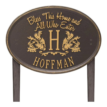 Whitehall Products Bless This Home Monogram Oval Personalized Plaque – Lawn - Rational Plaques