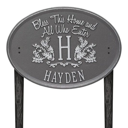 Whitehall Products Bless This Home Monogram Oval Personalized Plaque – Lawn - Rational Plaques