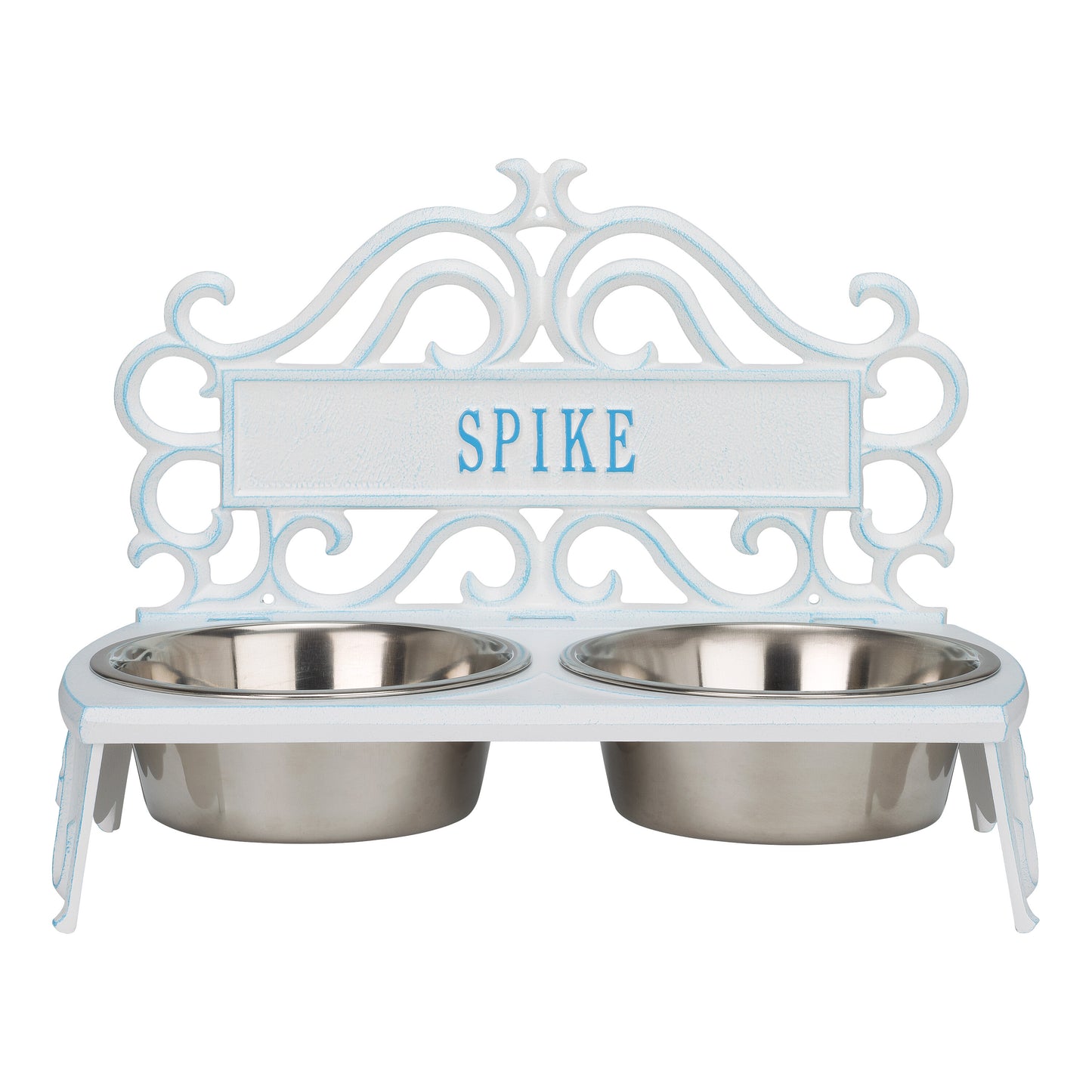 Whitehall Products Bistro Personalized Pet Bowl Feeder One Line Pewter/silver