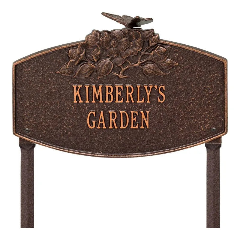 Whitehall Products Butterfly Blossom Garden Personalized Lawn Plaque Two Lines Bronze/gold