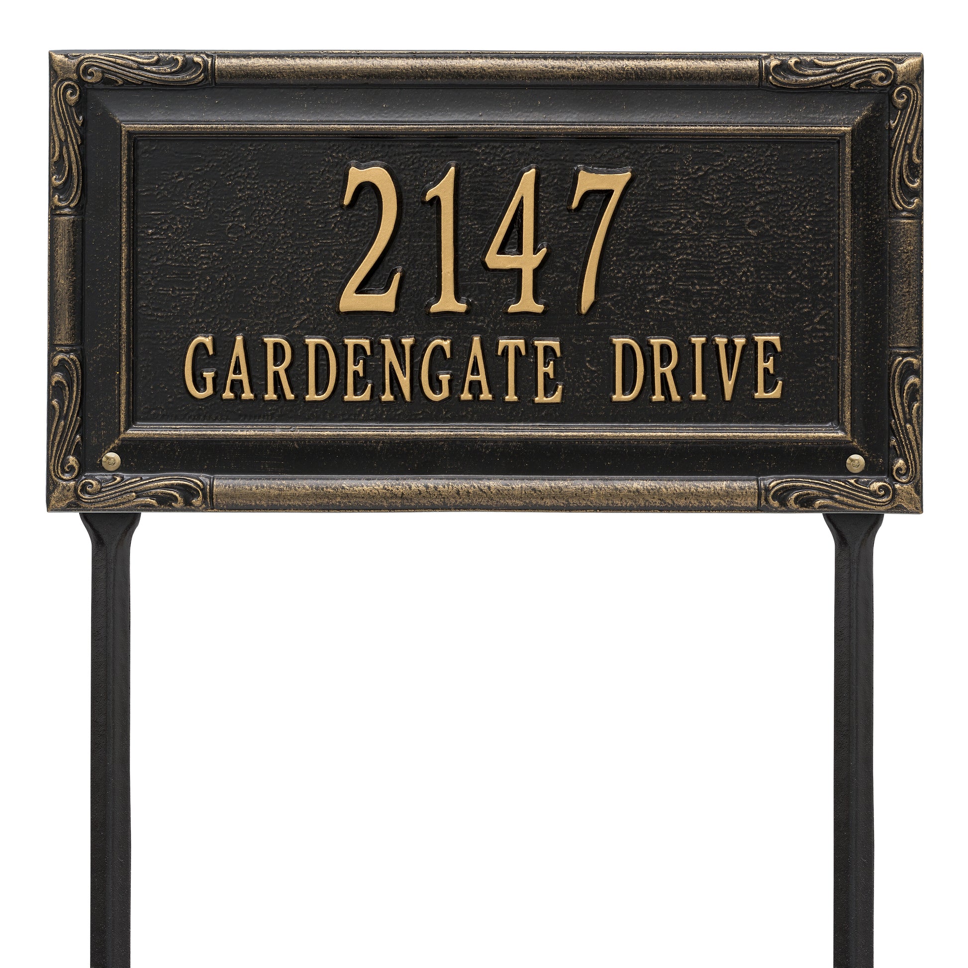 Whitehall Products Personalized Gardengate Grande Lawn Plaque Two Line Black/silver