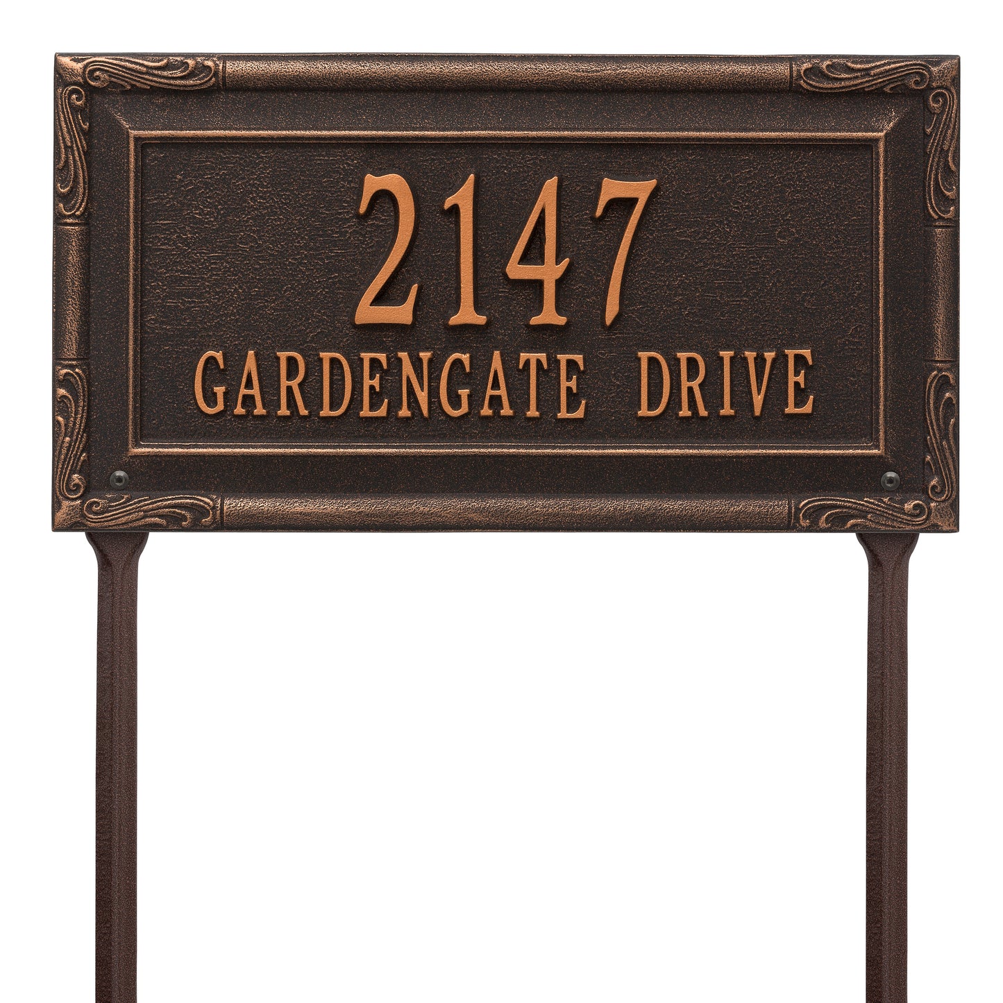 Whitehall Products Personalized Gardengate Grande Lawn Plaque Two Line Antique Brass