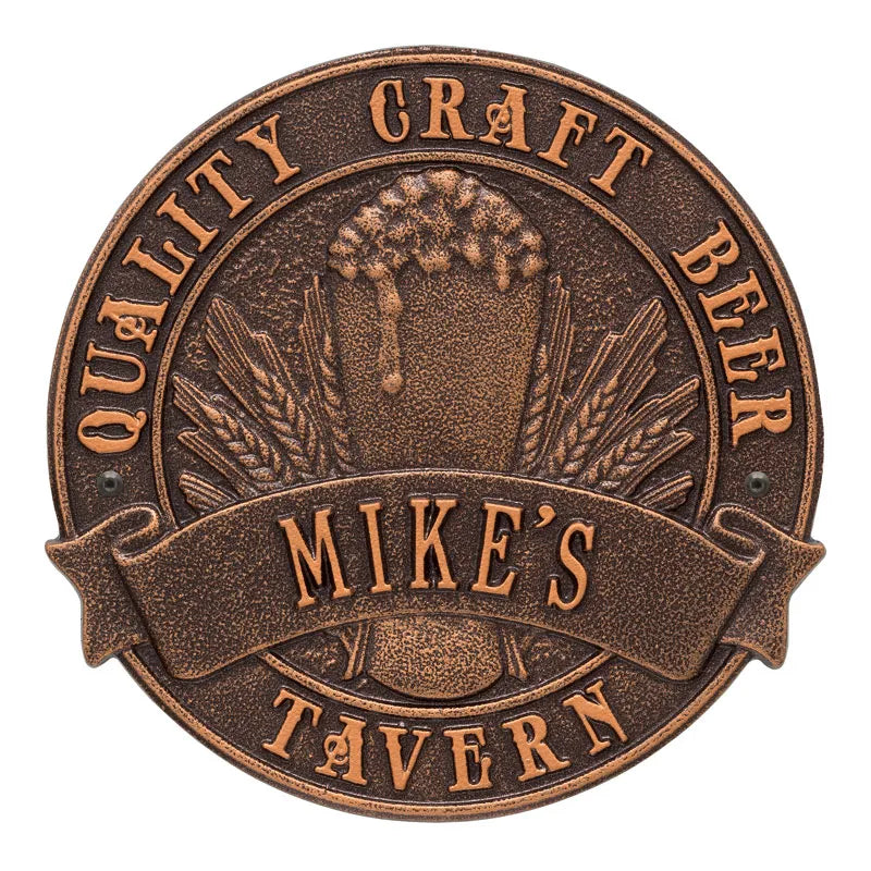 Whitehall Products Quality Craft Beer Tavern Round Standard Wall Plaque One Line Bronze Verdigris