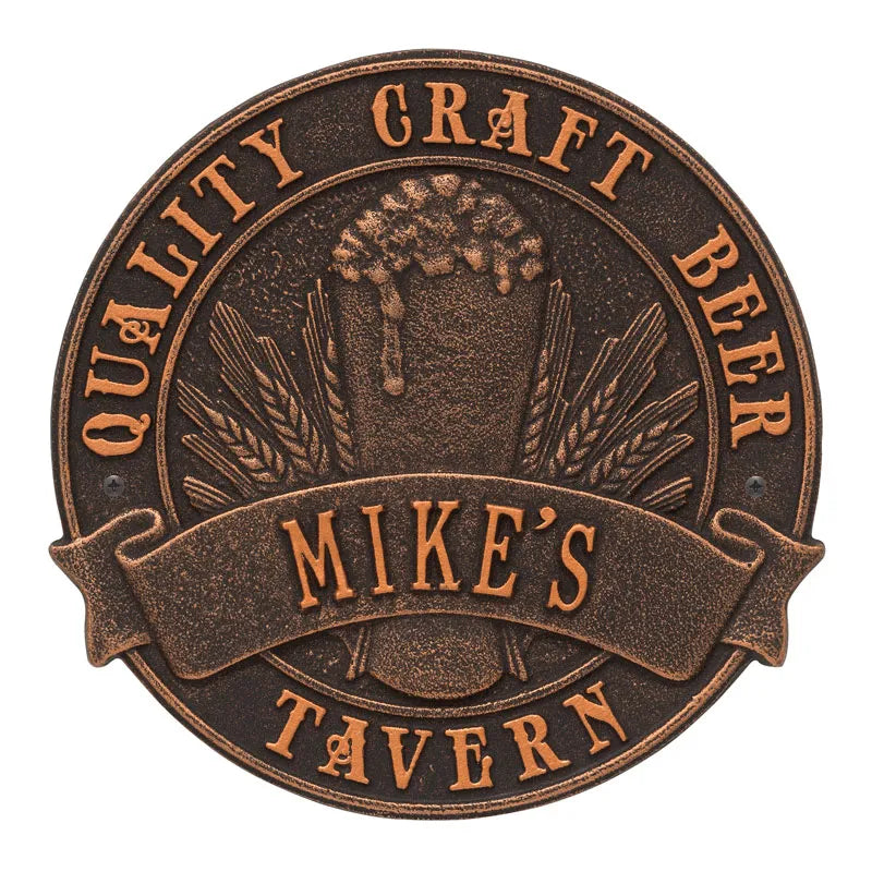 Whitehall Products Quality Craft Beer Tavern Round Standard Wall Plaque One Line Dark Bronze/gold