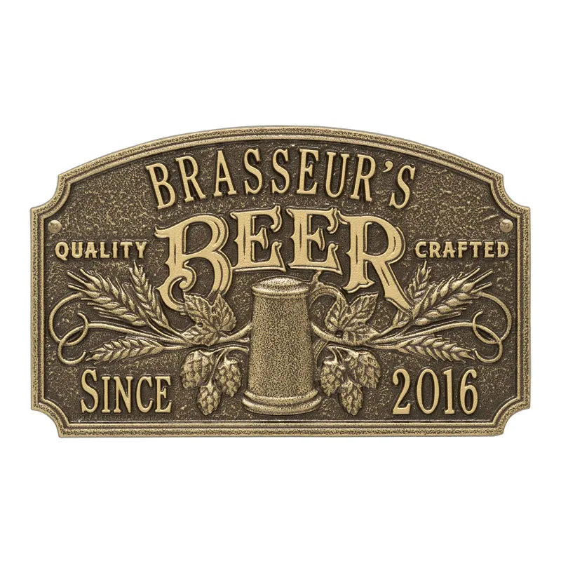 Whitehall Products Quality Crafted Beer Arch Plaque W Since Date Standard Wall Plaque Two Line Antique Brass