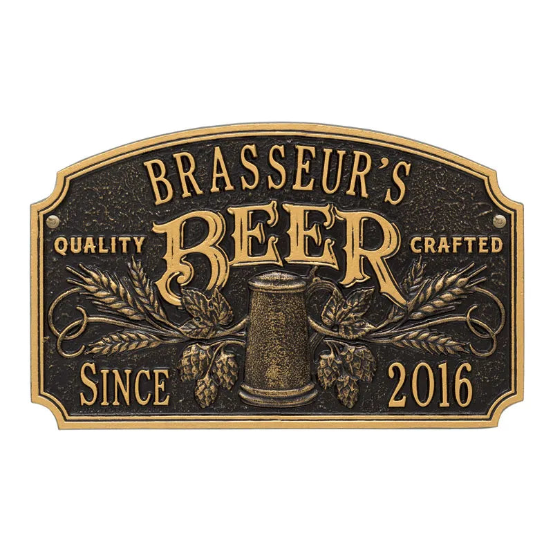 Whitehall Products Quality Crafted Beer Arch Plaque W Since Date Standard Wall Plaque Two Line Bronze Verdigris