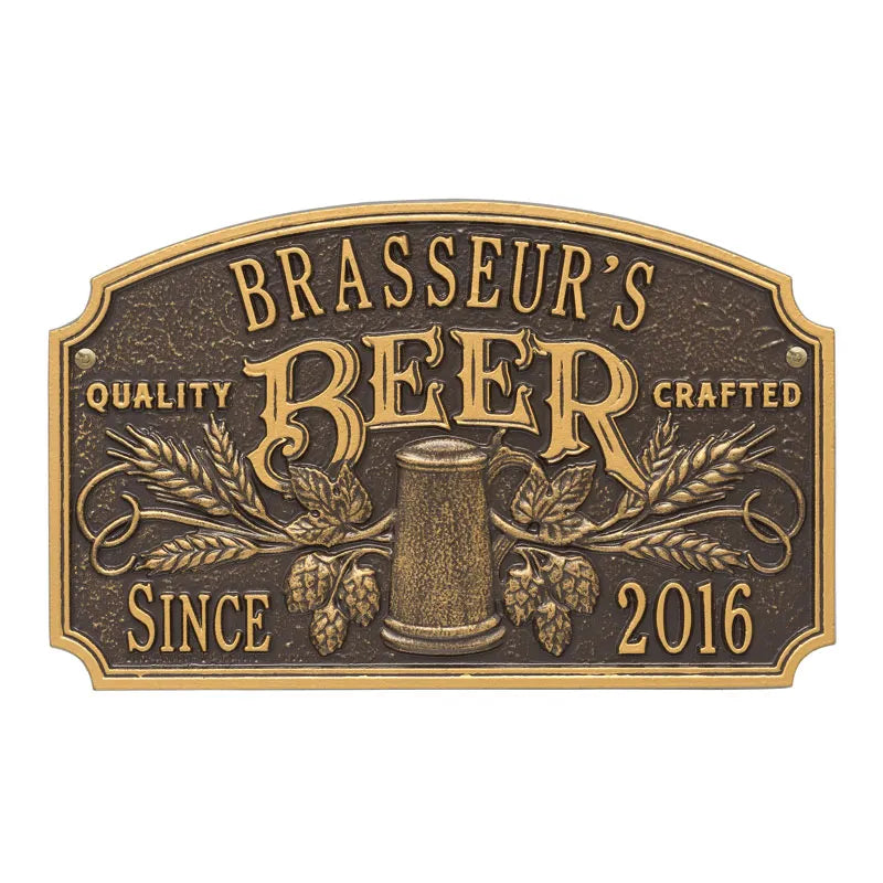 Whitehall Products Quality Crafted Beer Arch Plaque W Since Date Standard Wall Plaque Two Line Pewter/silver