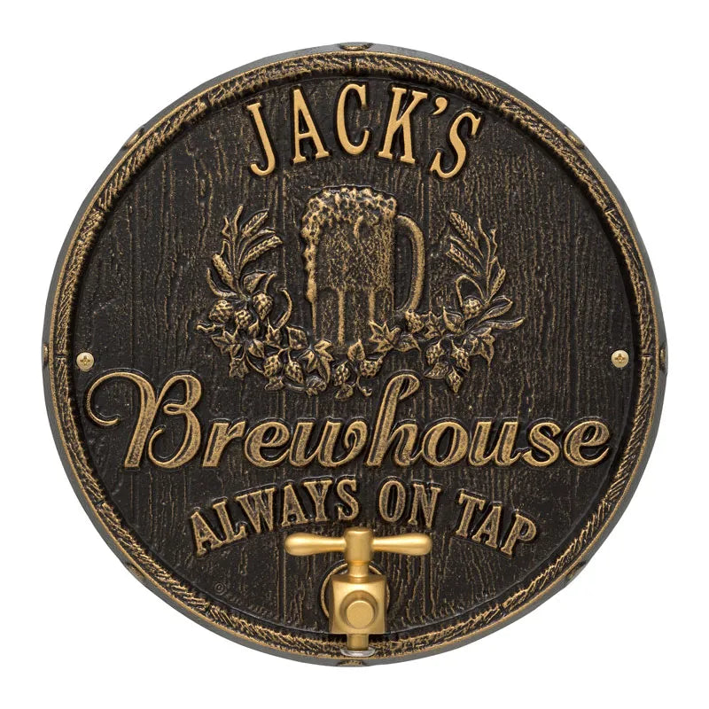 Whitehall Products Oak Barrel Beer Pub Plaque Bronze Verdigris