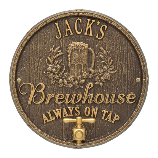Whitehall Products Oak Barrel Beer Pub Plaque Antique Brass