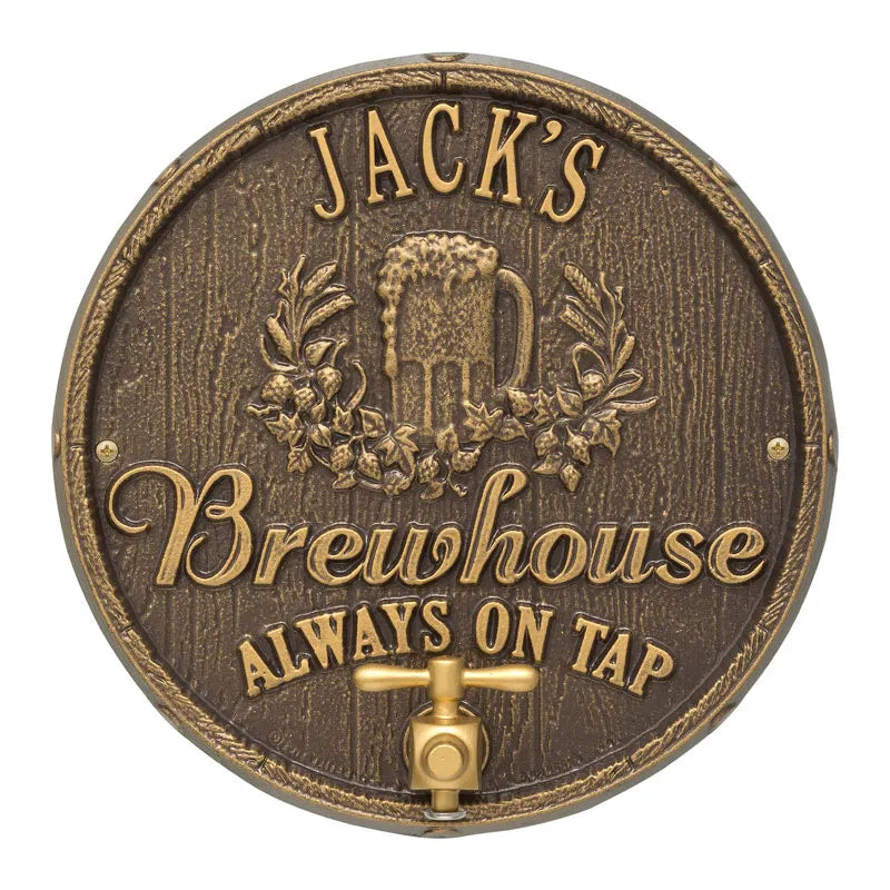 Whitehall Products Oak Barrel Beer Pub Plaque Pewter/silver