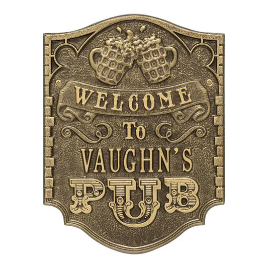 Whitehall Products Pub Welcome Standard Wall Plaque One Line Antique Brass