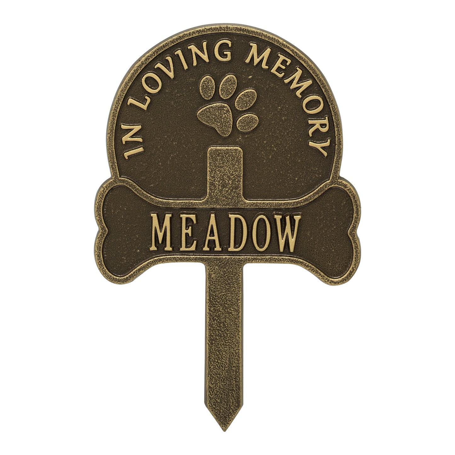 Whitehall Products Paw And Bone Personalized Pet Memorial Yard Sign One Line Bronze Verdigris