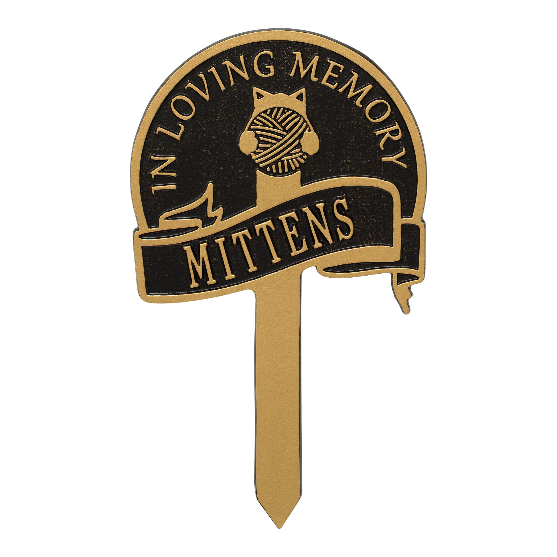 Whitehall Products Cat With Yarn Personalized Memorial Yard Sign One Line Bronze/gold
