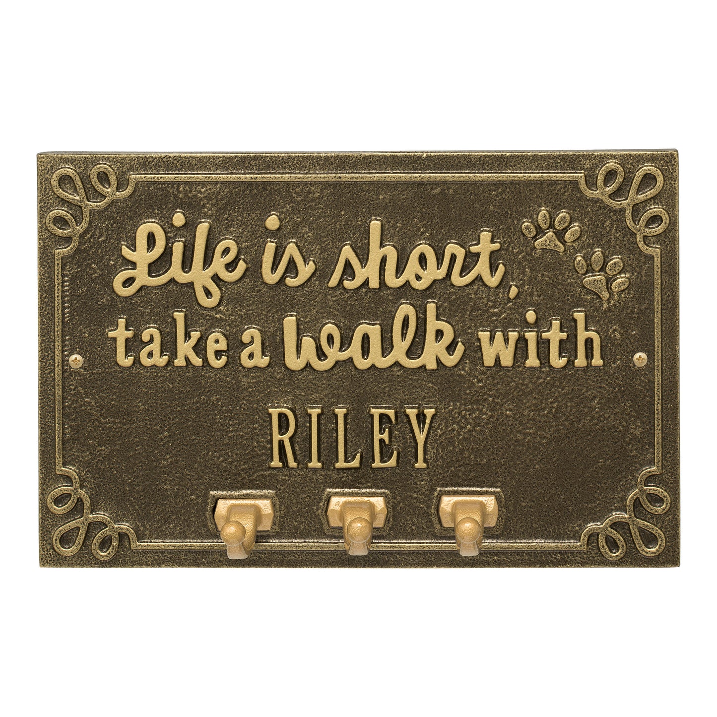 Whitehall Products Life Is Short Take A Walk Personalized Wall Sign With Leash Hooks One Line Curry/white