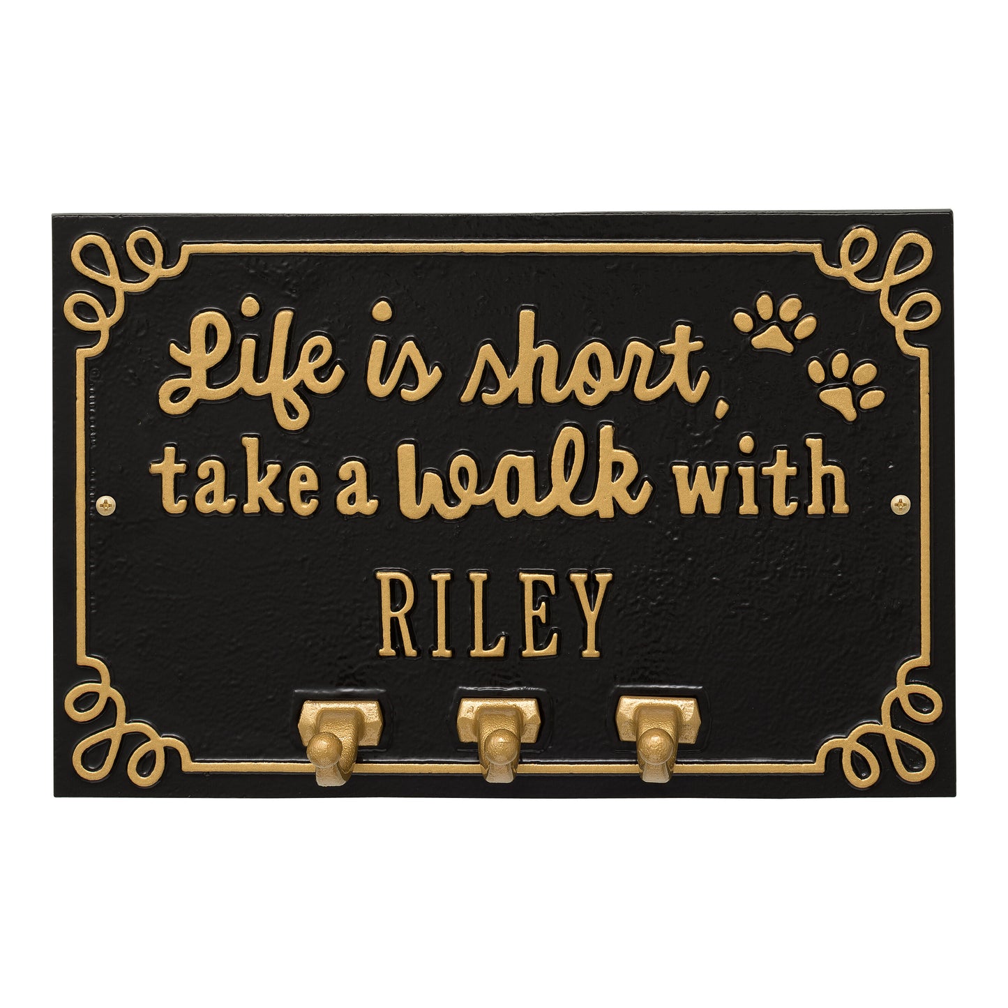 Whitehall Products Life Is Short Take A Walk Personalized Wall Sign With Leash Hooks One Line Dark Blue/white