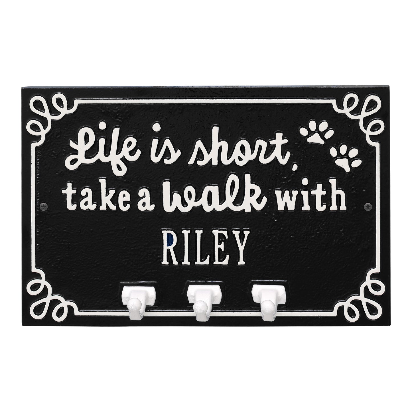 Whitehall Products Life Is Short Take A Walk Personalized Wall Sign With Leash Hooks One Line Oil Rubbed Bronze