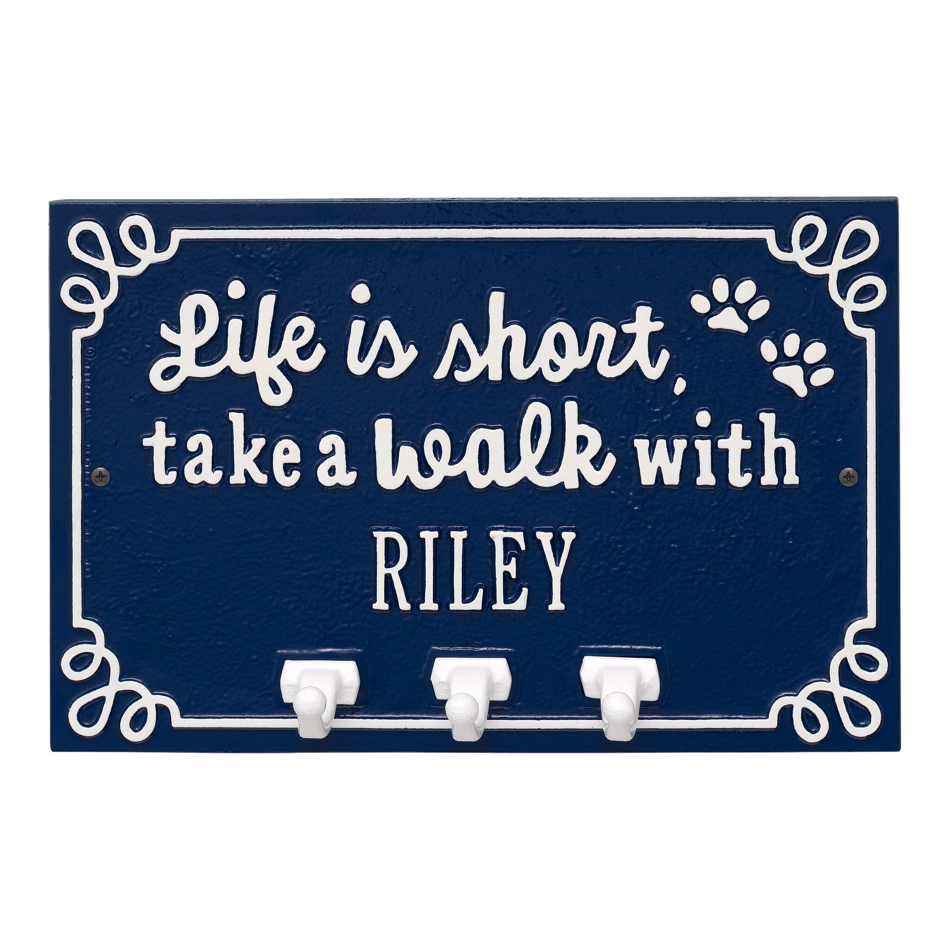 Whitehall Products Life Is Short Take A Walk Personalized Wall Sign With Leash Hooks One Line 