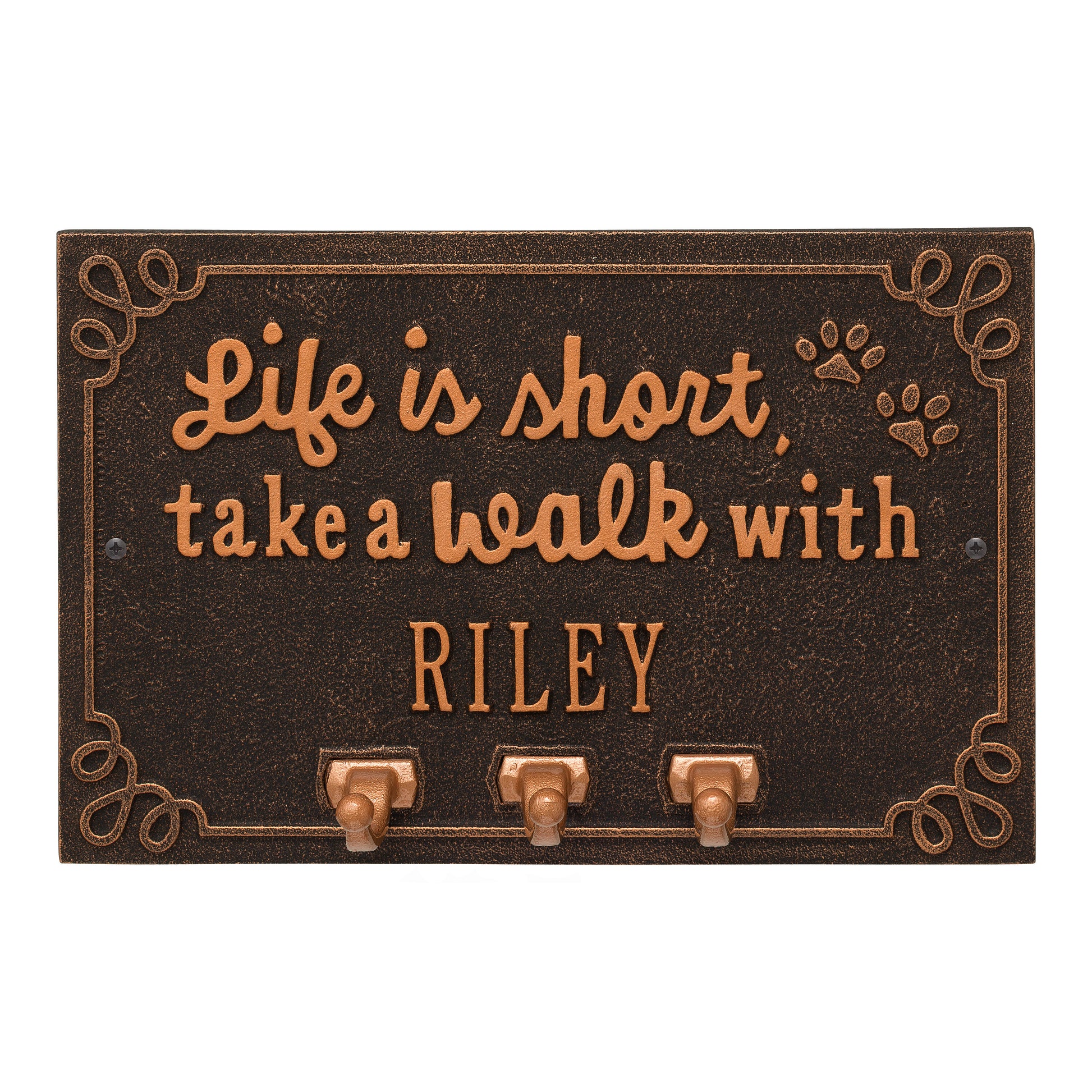 Whitehall Products Life Is Short Take A Walk Personalized Wall Sign With Leash Hooks One Line 