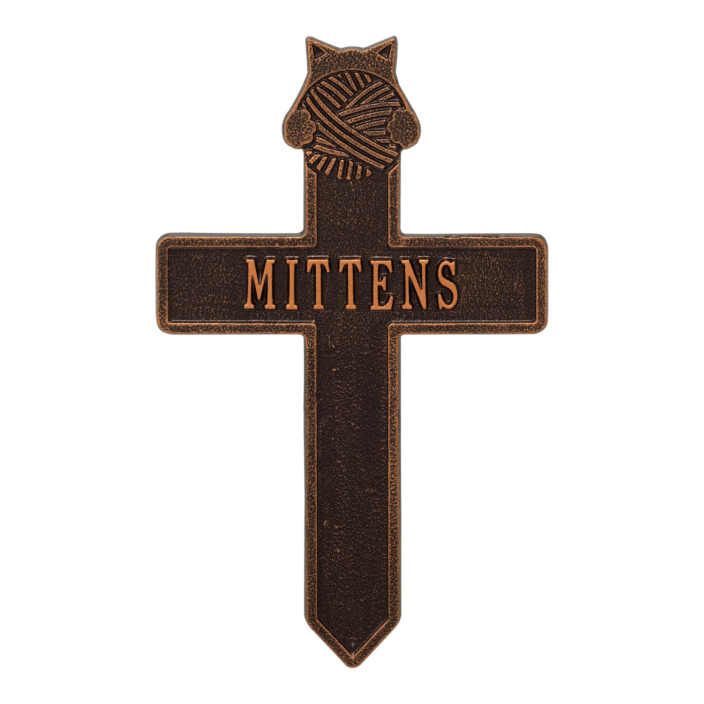 Whitehall Products Kitten With Yarn Personalized Memorial Cross One Line Black/white