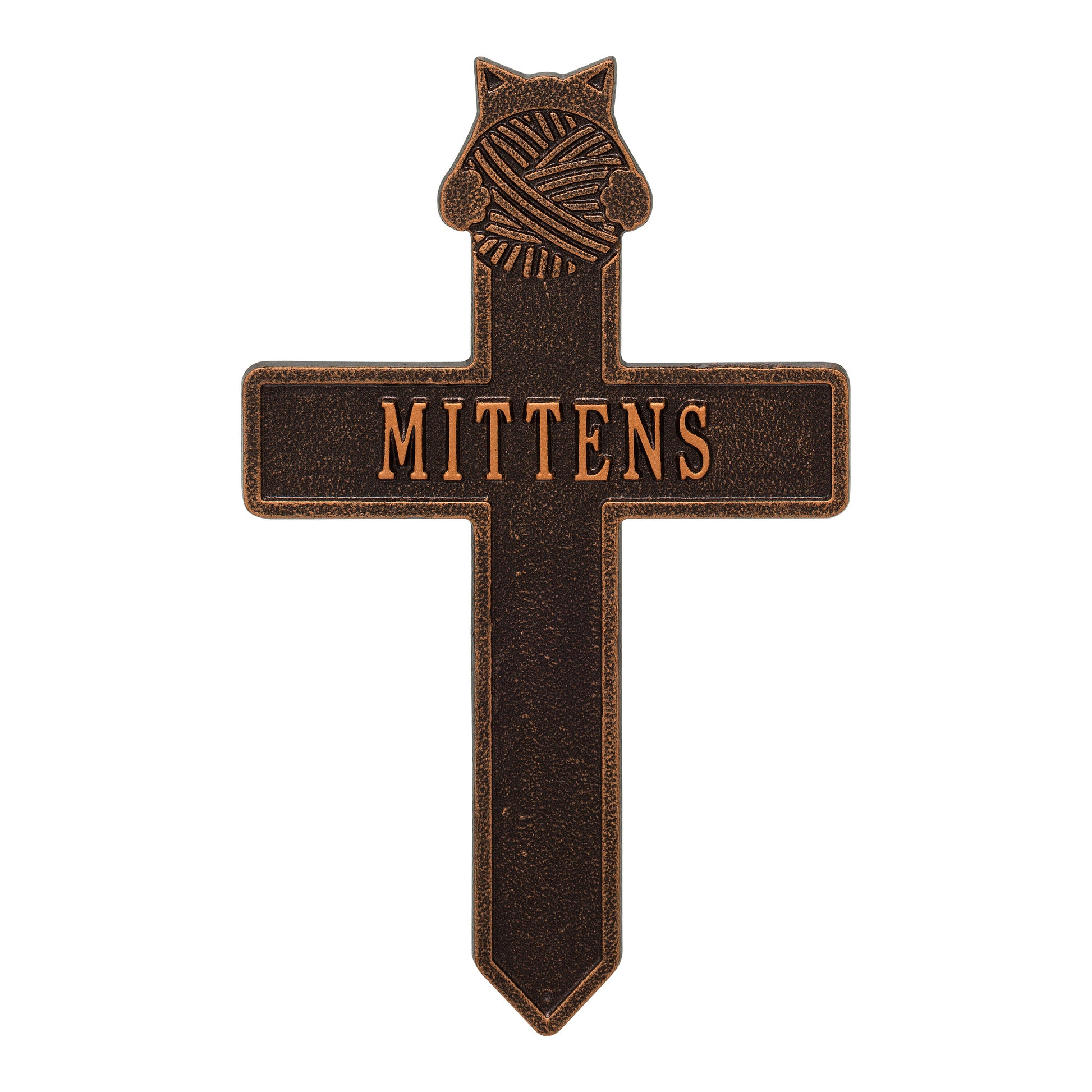 Whitehall Products Kitten With Yarn Personalized Memorial Cross One Line Black/white