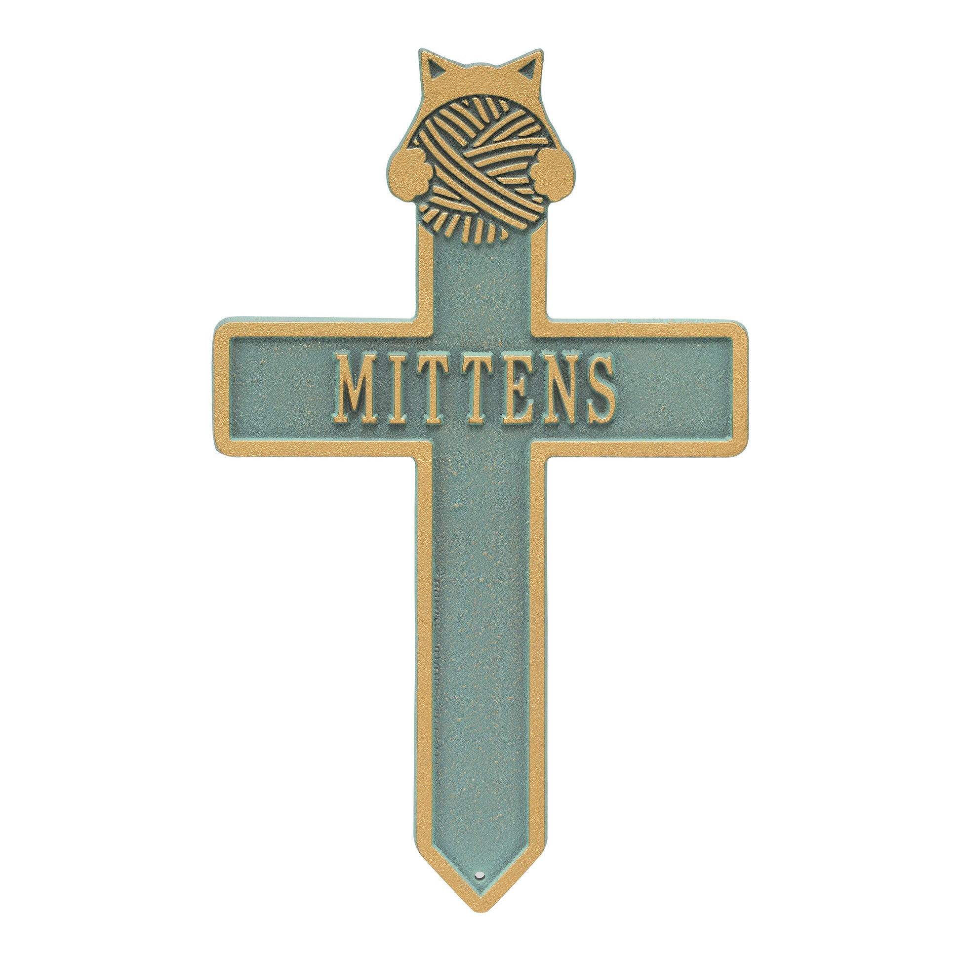 Whitehall Products Kitten With Yarn Personalized Memorial Cross One Line Bronze/gold
