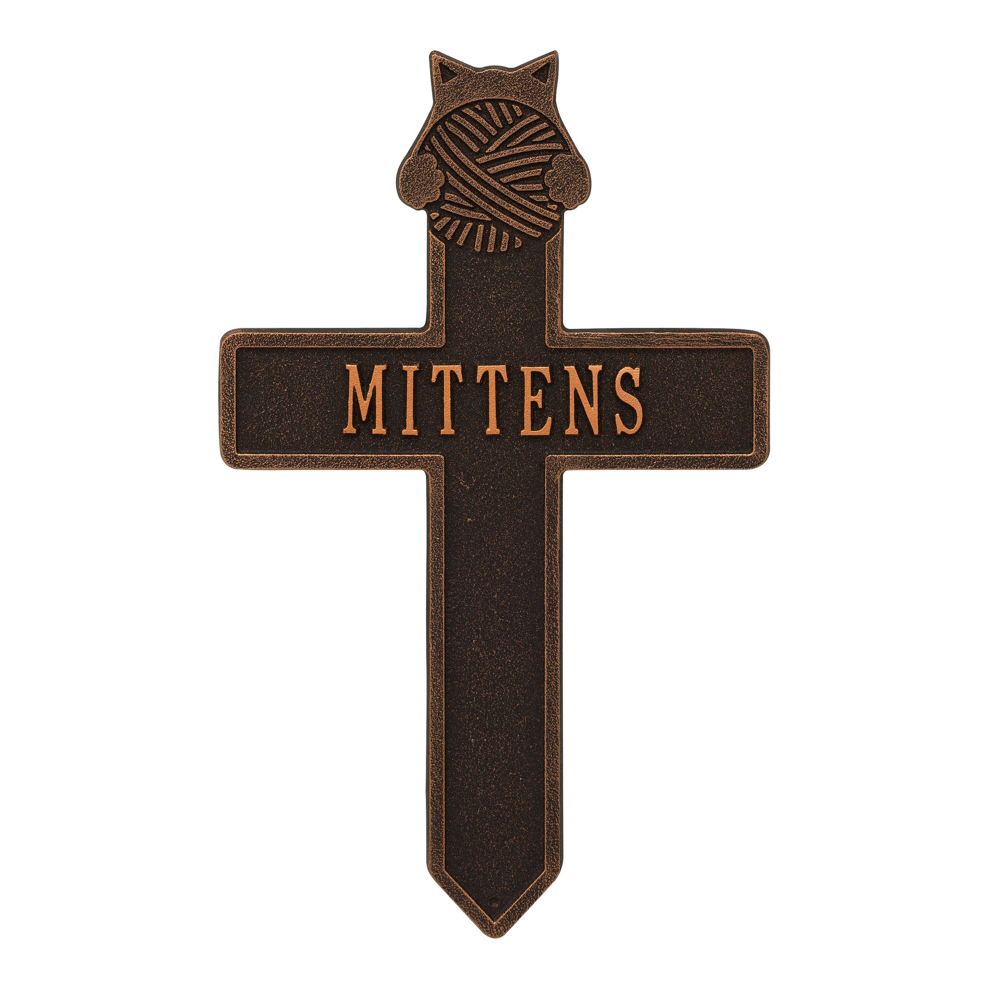 Whitehall Products Kitten With Yarn Personalized Memorial Cross One Line Weathered Limestone/dark Bronze