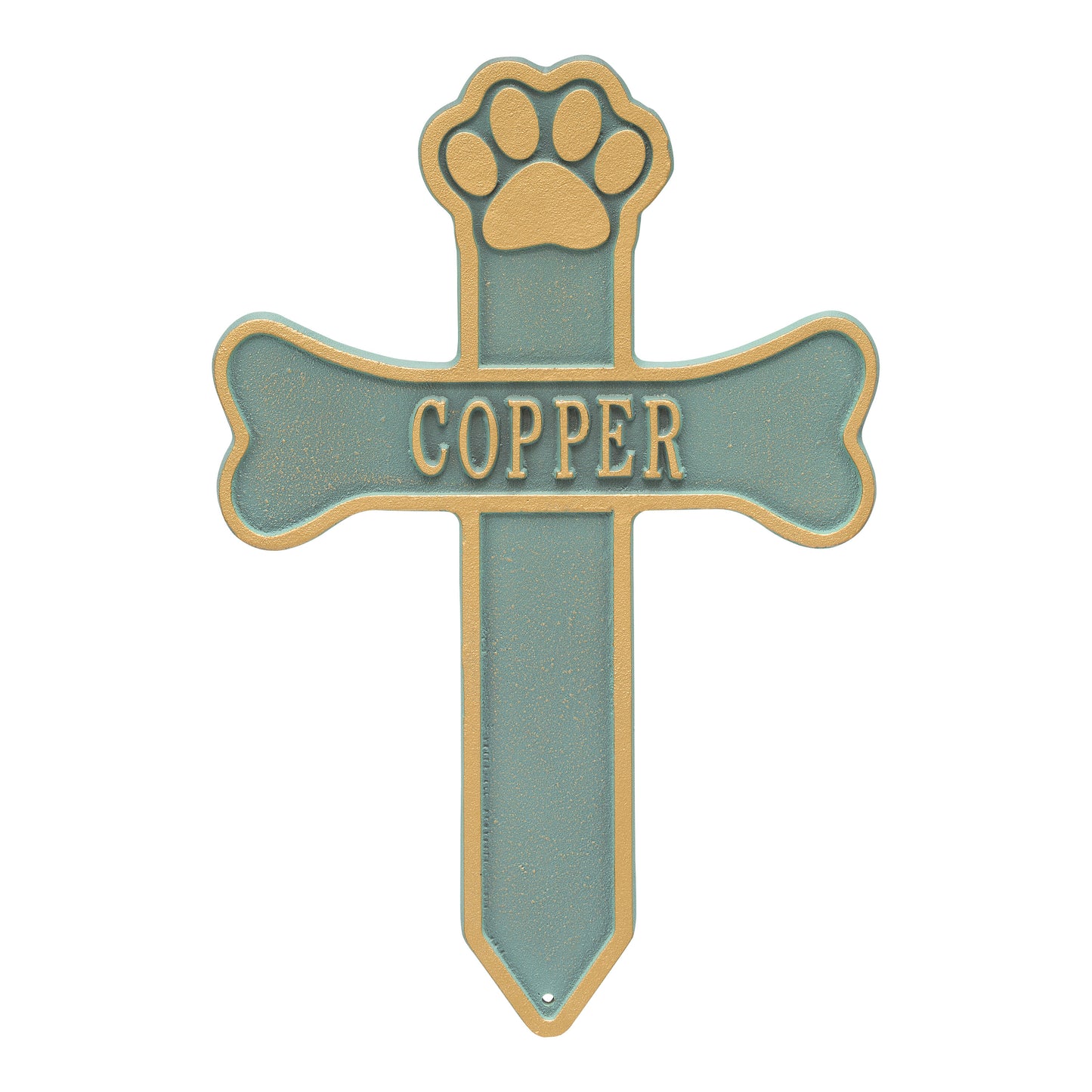 Whitehall Products Dog Paw And Bone Personalized Memorial Cross One Line Weathered Limestone/dark Bronze
