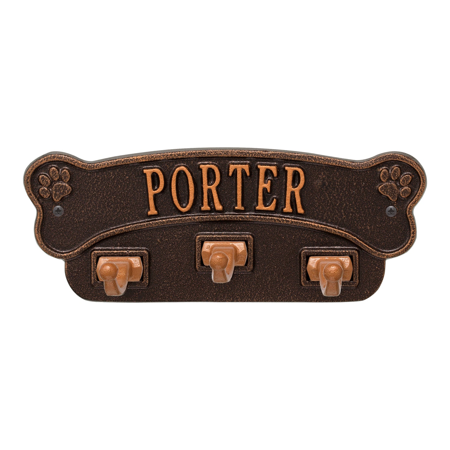 Whitehall Products Dog Bone Personalized Wall Sign With 3 Leash Hooks One Line Oil Rubbed Bronze