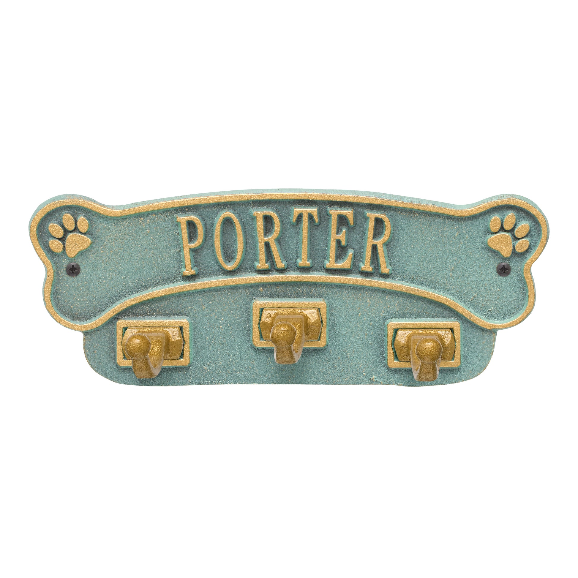 Whitehall Products Dog Bone Personalized Wall Sign With 3 Leash Hooks One Line White/gold