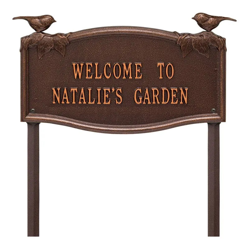 Whitehall Products Vine Chickadee Garden Personalized Lawn Plaque Two Lines Black/gold