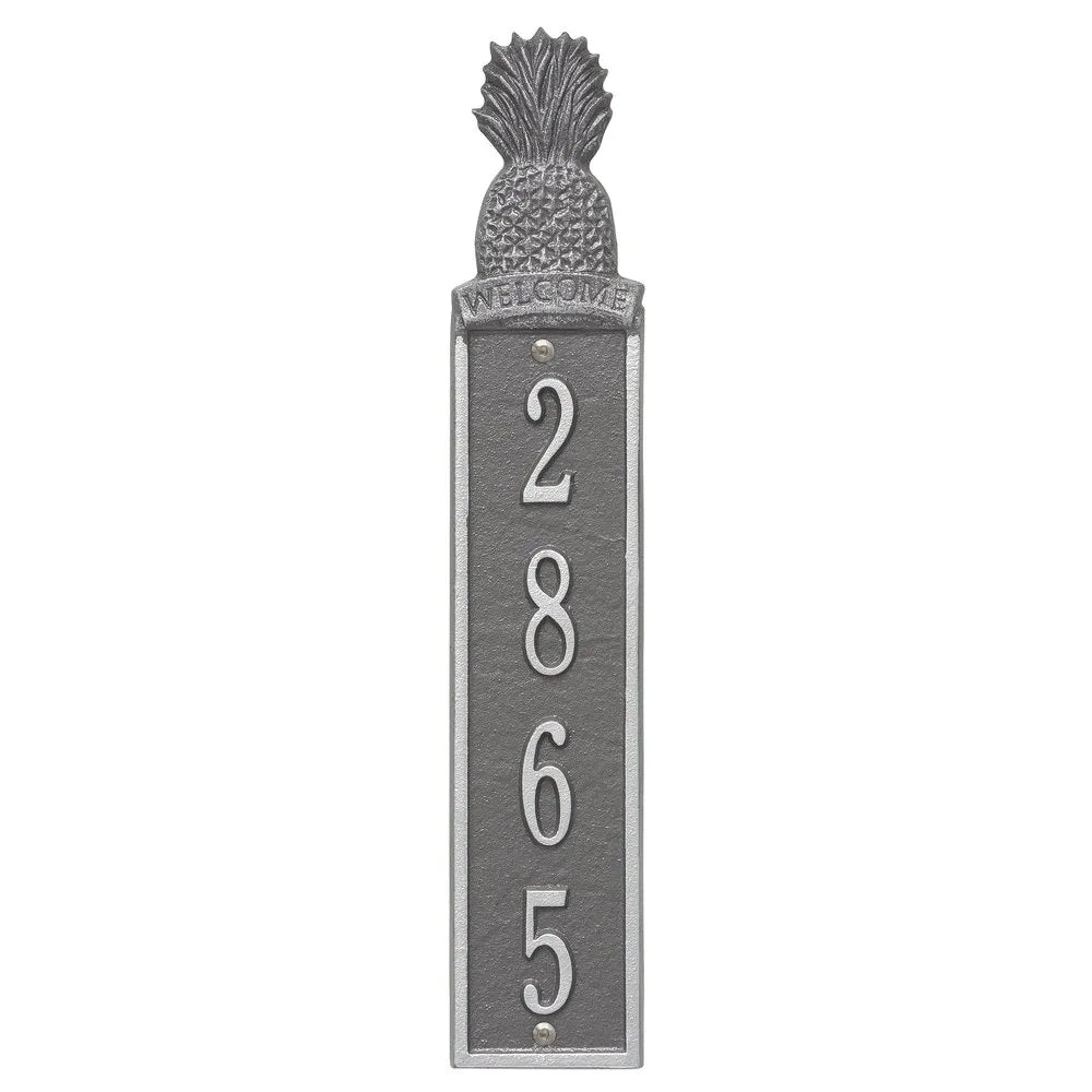 Whitehall Products Personalized Pineapple Vertical Wall Welcome Plaque One Line Black/silver